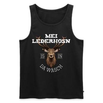 Mei Lederhosn is in da Wäsch - Männer Premium Bio Tank Top - Schwarz - Vorne - Michal (187cm)