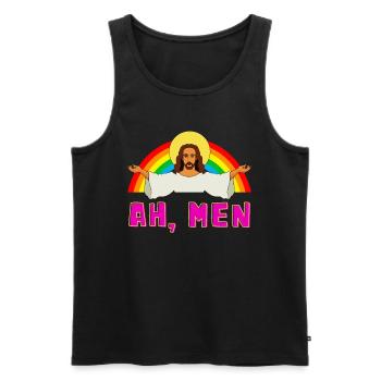 Lusiger LGBT Ah Man Jesus Gay Pride Arc-en-ciel - Débardeur bio Premium Homme - noir - Devant - Michal (187cm)