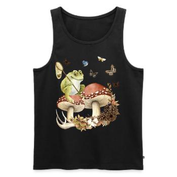 Aesthetic grenouille sur les champignons papillons nature - Débardeur bio Premium Homme - noir - Devant - Michal (187cm)