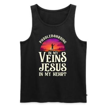 SUP Paddleboarding In My Veins - Men's Premium Organic Tank Top - black - Front - AI Model Male 178 light (178cm)