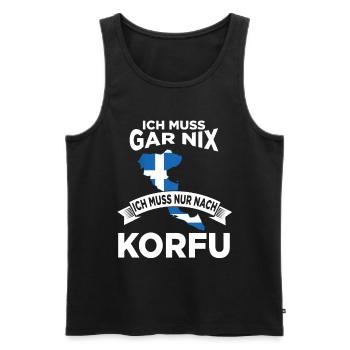 Ich muss gar nix ich muss nur nach Korfu - Männer Premium Bio Tank Top - Schwarz - Vorne - AI Model Male 178 light (178cm)