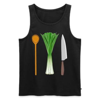 Poireaux Cuisine végétarienne Cuillère en bois Travail Professions - Débardeur bio Premium Homme - noir - Devant - Michal (187cm)