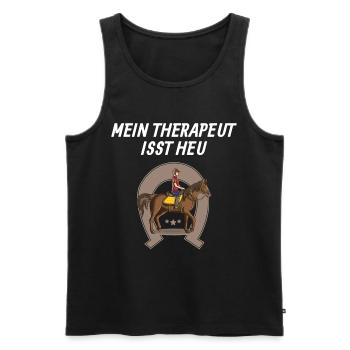 Pferdesprüche Reiten Mein Therapeut isst Heu - Männer Premium Bio Tank Top - Schwarz - Vorne - AI Model Male 178 light (178cm)