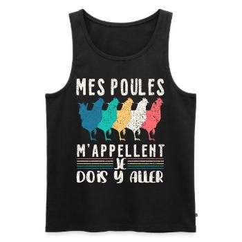 Papys Poules Humour Mamans Poules - Débardeur bio Premium Homme - noir - Devant - AI Model Male 178 light (178cm)