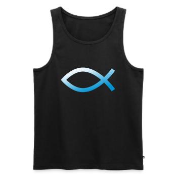 Jésus poisson Ichtys symbole chrétien bleu - Débardeur bio Premium Homme - noir - Devant - AI Model Male 178 light (178cm)