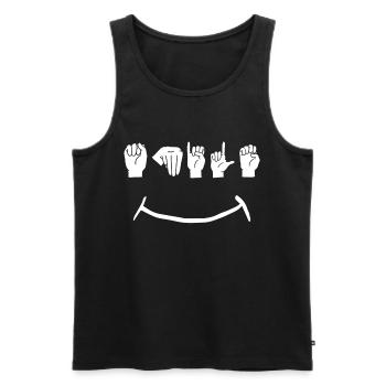 Sourire en langue des signes - Débardeur bio Premium Homme - noir - Devant - Michal (187cm)
