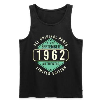 Born in Septenber 1962 Vintage - Men's Premium Organic Tank Top - black - Front - AI Model Male 178 light (178cm)
