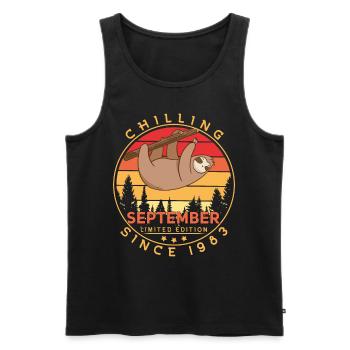 1983 Im September Faultier Retro - Männer Premium Bio Tank Top - Schwarz - Vorne - AI Model Male 178 light (178cm)