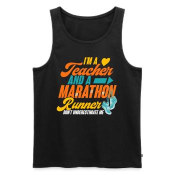 citations de coureurs Je suis un enseignant et un coureur de marathon - Débardeur bio Premium Homme - noir - Devant - Michal (187cm)