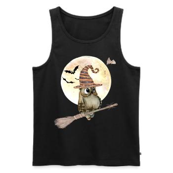 Halloween sorcières hibou avec chapeau de sorcière pleine lune - Débardeur bio Premium Homme - noir - Devant - AI Model Male 178 light (178cm)