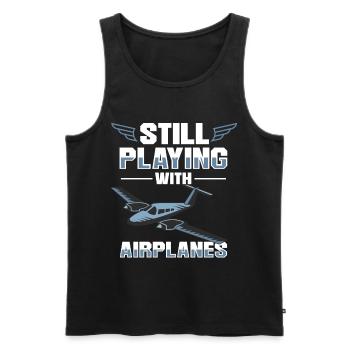 Fliegender Flugzeugpilot spielt immer noch mit Flugzeugen - Männer Premium Bio Tank Top - Schwarz - Vorne - AI Model Male 178 light (178cm)