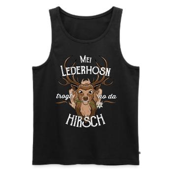 Mei Lederhosn trog no da Hirsch Ersatz Tracht - Männer Premium Bio Tank Top - Schwarz - Vorne - Michal (187cm)