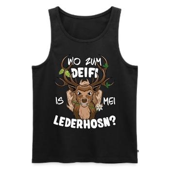 Wo zum Deifi is mei Lederhosn Ersatz Tracht - Männer Premium Bio Tank Top - Schwarz - Vorne - Michal (187cm)