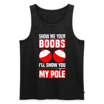 Sho me your Boobs Je vais vous montrer ma perche - Pêche - Débardeur bio Premium Homme - noir - Devant - Michal (187cm)