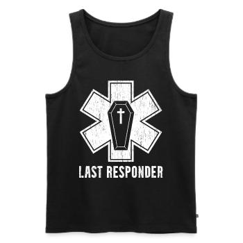 Last Answer Mortuary Undertaker - Men's Premium Organic Tank Top - black - Front - AI Model Male 178 light (178cm)