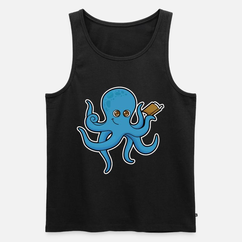 Krake mit Buch - Männer Premium Bio Tank Top - Schwarz