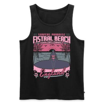 FISTRAL BEACH CORNWALL ENGLAND - SURFING GIRL - Men's Premium Organic Tank Top - black - Front - AI Model Male 178 light (178cm)