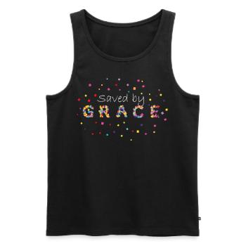 Sauvé par la grâce Jésus Bible Dicton chrétien - Débardeur bio Premium Homme - noir - Devant - Michal (187cm)
