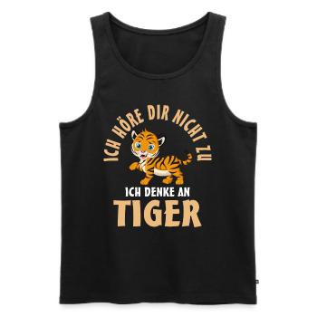 Ich höre dir nicht zu ich denke an Tiger - Männer Premium Bio Tank Top - Schwarz - Vorne - Michal (187cm)
