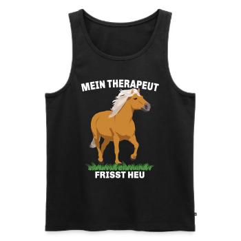 Haflinger Pferd - Mein Therapeut frisst Heu - Männer Premium Bio Tank Top - Schwarz - Vorne - Michal (187cm)