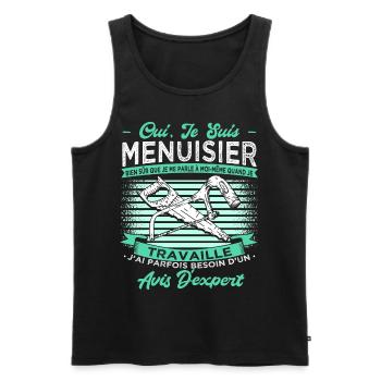 Menuisier Humour - Débardeur bio Premium Homme - noir - Devant - AI Model Male 178 light (178cm)