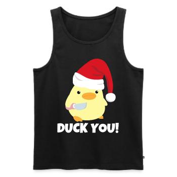 Canard vous! Canard de Noël avec mème au couteau - Débardeur bio Premium Homme - noir - Devant - AI Model Male 178 light (178cm)
