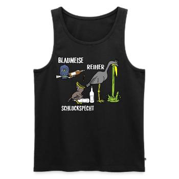 Blaumeise Reiher Schluckspecht - Männer Premium Bio Tank Top - Schwarz - Vorne - Michal (187cm)
