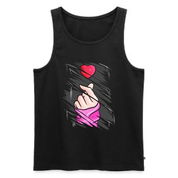 K-Pop Music Finger Heart Symbol Torn Design - Débardeur bio Premium Homme - noir - Devant - AI Model Male 178 light (178cm)