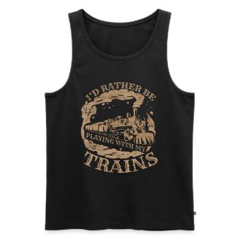 I'd Rather be Playing with my Trains & Lokomotive - Men's Premium Organic Tank Top - black - Front - AI Model Male 178 light (178cm)