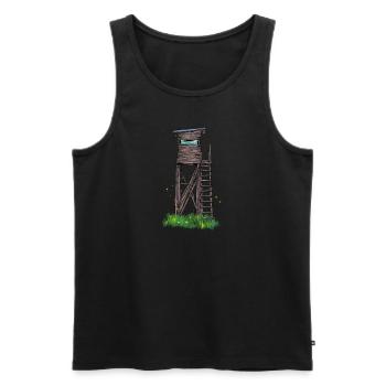 Hochsitz I Hunting Wild Boar Roe Deer Motif for - Men's Premium Organic Tank Top - black - Front - AI Model Male 178 light (178cm)