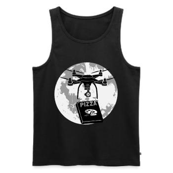 Drohne Mond Pizza - Männer Premium Bio Tank Top - Schwarz - Vorne - AI Model Male 178 light (178cm)