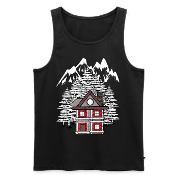 Forest House Hut Winter Fir Trees Romantic - Men's Premium Organic Tank Top - black - Front - AI Model Male 178 light (178cm)