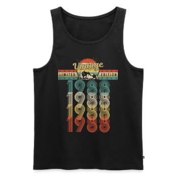 Anniversaire Né 1988 Millésime Année de naissance 1988 - Débardeur bio Premium Homme - noir - Devant - AI Model Male 178 light (178cm)