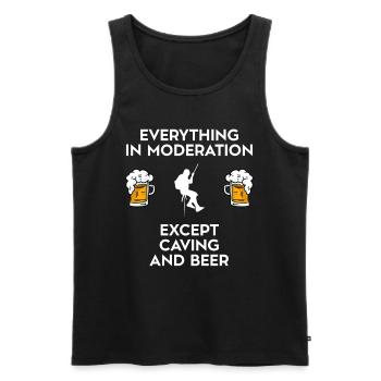 Spéléologie Spéléologie Potholing et bière - Débardeur bio Premium Homme - noir - Devant - AI Model Male 178 light (178cm)