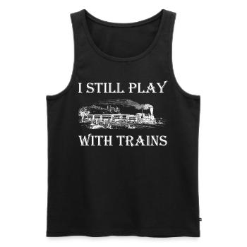 Trains - I still play with trains - Men's Premium Organic Tank Top - black - Front - AI Model Male 178 light (178cm)