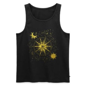 Tous voyant l’œil Symbole spirituel Lune Soleil - Débardeur bio Premium Homme - noir - Devant - AI Model Male 178 light (178cm)