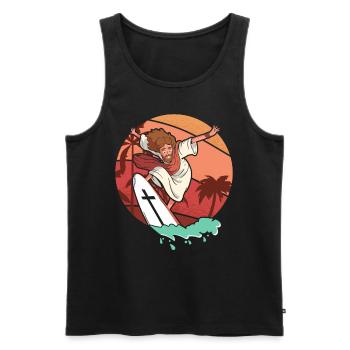 Surfen Jesus Christus Surfer Surfbrett Christ - Männer Premium Bio Tank Top - Schwarz - Vorne - AI Model Male 178 light (178cm)