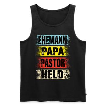 Ehemann Papa Pastor Held - Männer Premium Bio Tank Top - Schwarz - Vorne - Michal (187cm)