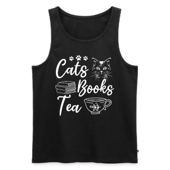 Cats Books Teebuch Lesen Katzenbesitzer - Männer Premium Bio Tank Top - Schwarz - Vorne - Michal (187cm)