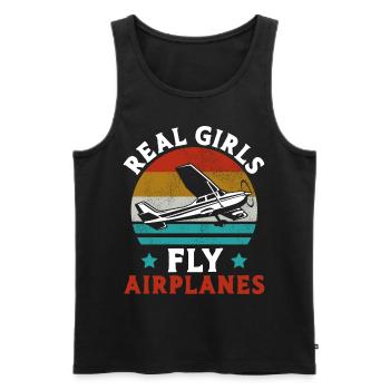 Airplane Pilot Girl Vintage Retro - Männer Premium Bio Tank Top - Schwarz - Vorne - Michal (187cm)