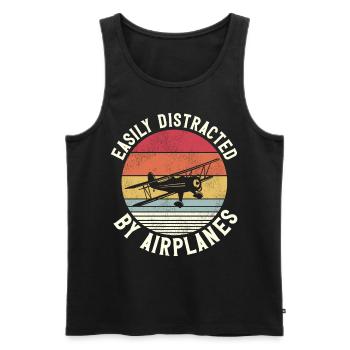 Pilote d’avion Vintage Biplane - Débardeur bio Premium Homme - noir - Devant - AI Model Male 178 light (178cm)