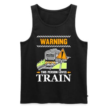Avertissement Cette personne aime les trains locomotives à vapeur - Débardeur bio Premium Homme - noir - Devant - AI Model Male 178 light (178cm)