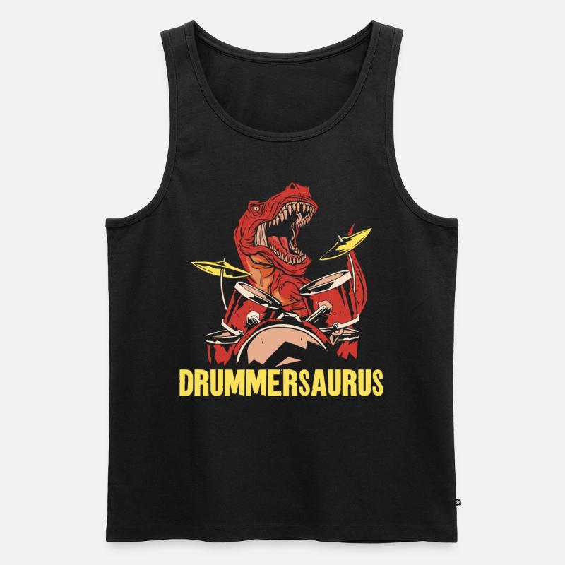 Drummer Drum Set Dinosaur T-Rex - Männer Premium Bio Tank Top - Schwarz