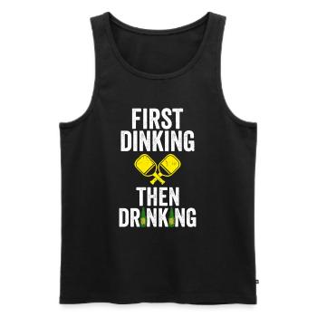 First Dinking Then Drinking Pickleball Padel Shirt - Männer Premium Bio Tank Top - Schwarz - Vorne - Michal (187cm)