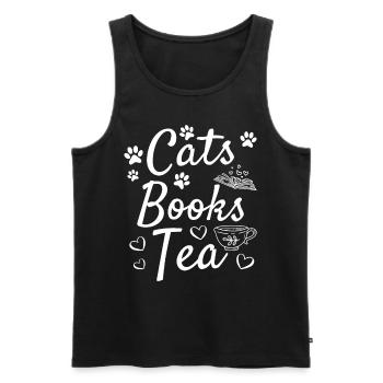 Chats lisant des livres Livre de bibliothèque de thé - Débardeur bio Premium Homme - noir - Devant - Michal (187cm)