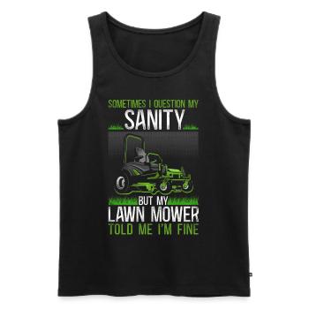 Tondeuse à gazon Mowing Papa Père - Débardeur bio Premium Homme - noir - Devant - AI Model Male 178 light (178cm)