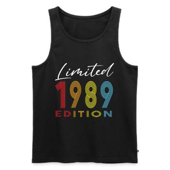 Édition limitée 1989 - Débardeur bio Premium Homme - noir - Devant - AI Model Male 178 light (178cm)