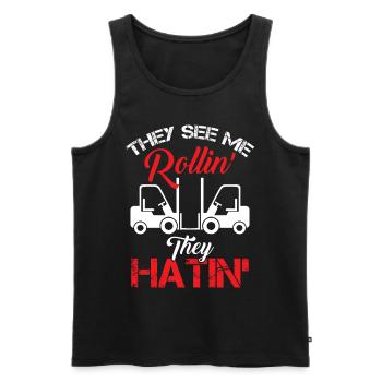 They See Me Rollin' They Hatin' - Lift Truck Drive - Männer Premium Bio Tank Top - Schwarz - Vorne - Michal (187cm)