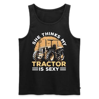 Elle pense que mon tracteur n’est qu’un agriculteur Landw - Débardeur bio Premium Homme - noir - Devant - Michal (187cm)