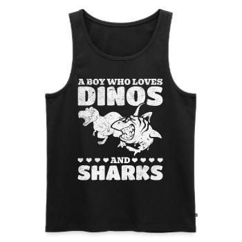 Dinosaure Grand Requin Blanc Un garçon qui dinos - Débardeur bio Premium Homme - noir - Devant - Michal (187cm)